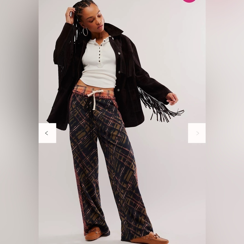 NWT FREE PEOPLE Hudson Canyon Printed Pants-Brown Combo/Animal Plaid XS